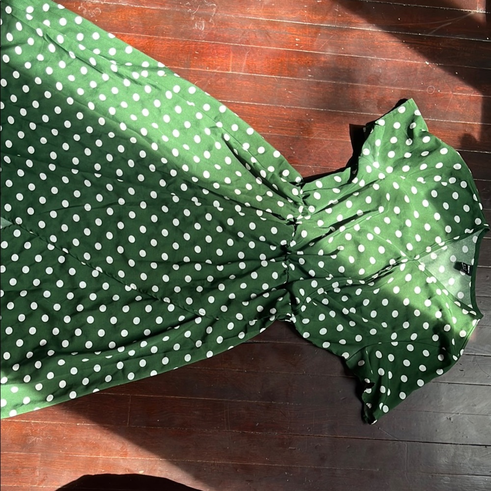 Stylish Green Dress with White Dots